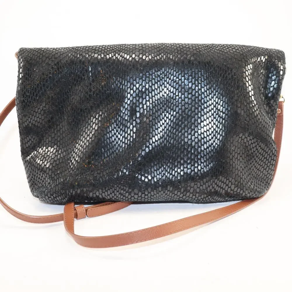 Sorial Black Snake Print Convertible Tote Crossbody Brown Leather Trim - Picture 2 of 9
